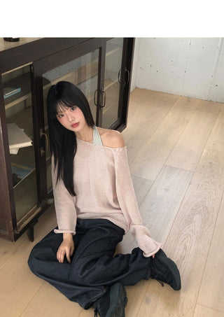 Pumi Round Neck See-Through Long Sleeve Knitwear