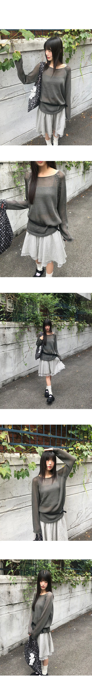 Pumi Round Neck See-Through Long Sleeve Knitwear
