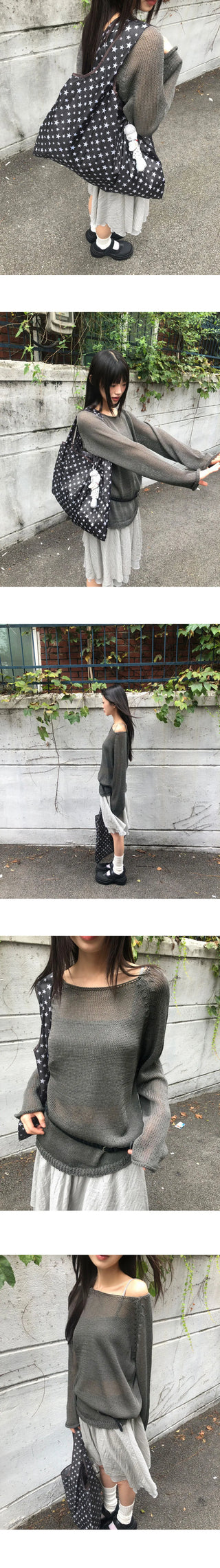 Pumi Round Neck See-Through Long Sleeve Knitwear