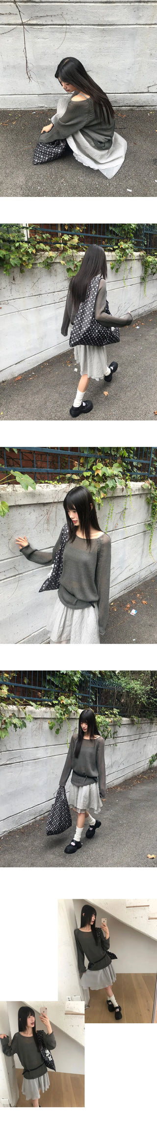 Pumi Round Neck See-Through Long Sleeve Knitwear