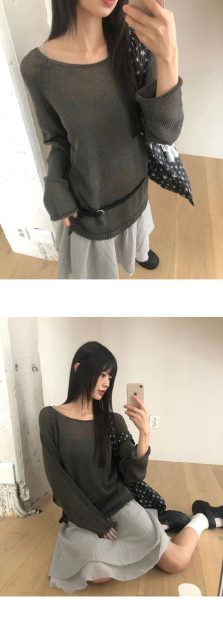 Pumi Round Neck See-Through Long Sleeve Knitwear