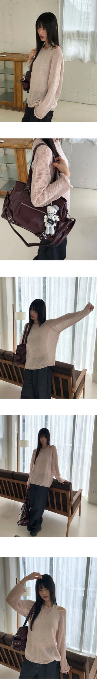 Pumi Round Neck See-Through Long Sleeve Knitwear