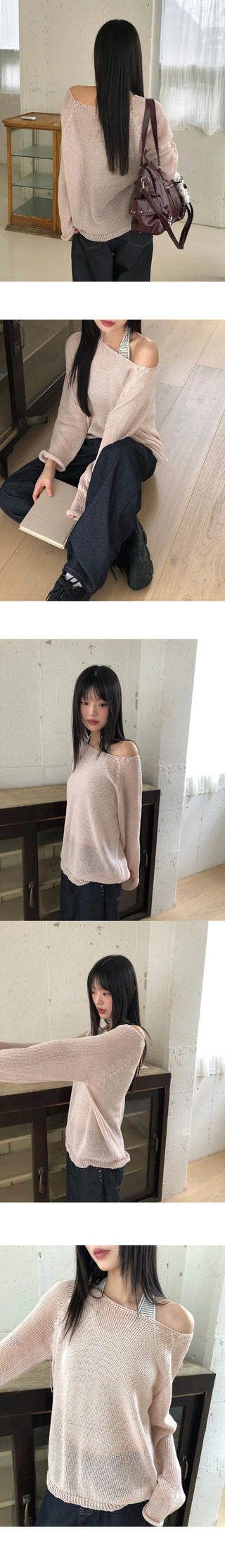 Pumi Round Neck See-Through Long Sleeve Knitwear