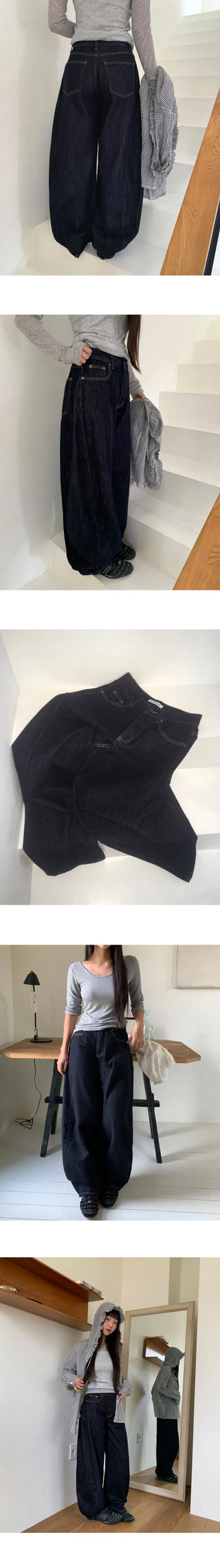 Rude Raw denim stitch balloon fit wide long pants