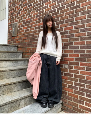 Rude Raw denim stitch balloon fit wide long pants