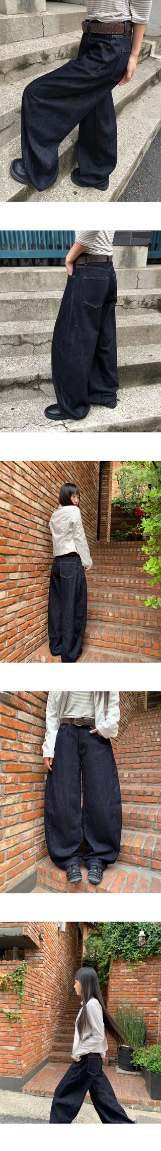 Rude Raw denim stitch balloon fit wide long pants