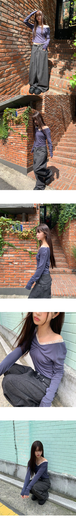 Lemming Stripe Big Pocket Snap Button Denim Wide Long Pants