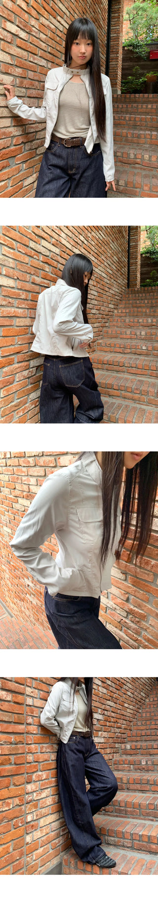 Muhi Nokara Neck Strap Two-Button Two-Pocket Crop Jacket