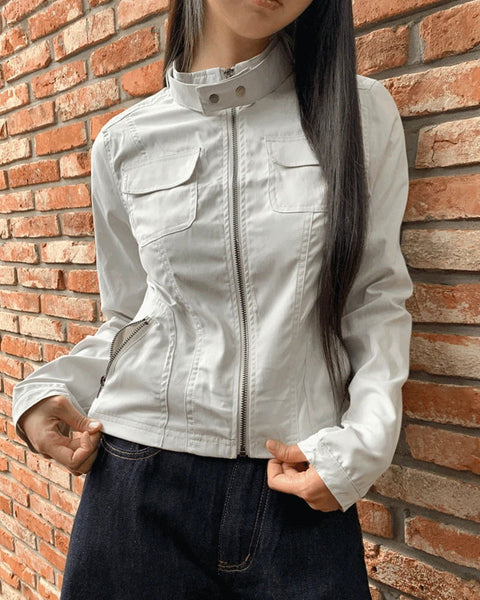 Muhi Nokara Neck Strap Two-Button Two-Pocket Crop Jacket