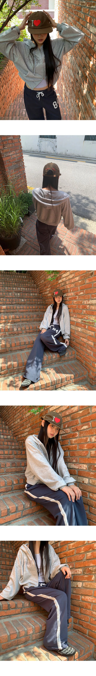 Earring Two-Way Lettering Pocket Long Sleeve Hooded Zip-Up