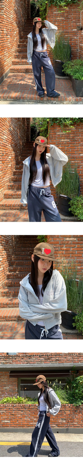 Earring Two-Way Lettering Pocket Long Sleeve Hooded Zip-Up