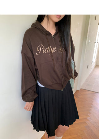 Earring Two-Way Lettering Pocket Long Sleeve Hooded Zip-Up