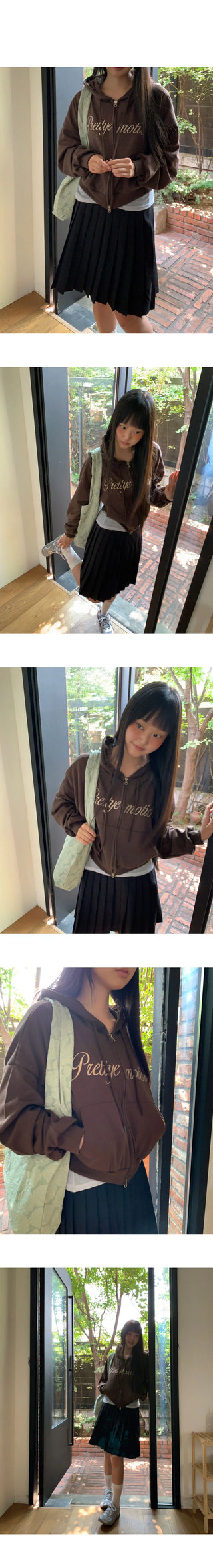 Earring Two-Way Lettering Pocket Long Sleeve Hooded Zip-Up