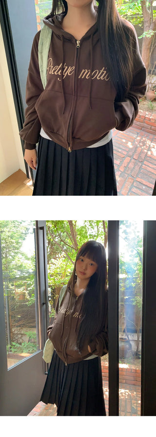 Earring Two-Way Lettering Pocket Long Sleeve Hooded Zip-Up