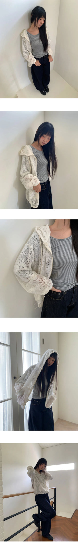 Deki Flower Punching Long Sleeve Hooded Zip-Up