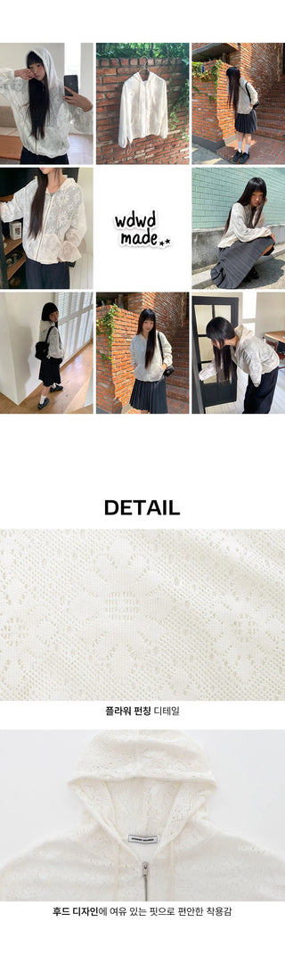 Deki Flower Punching Long Sleeve Hooded Zip-Up