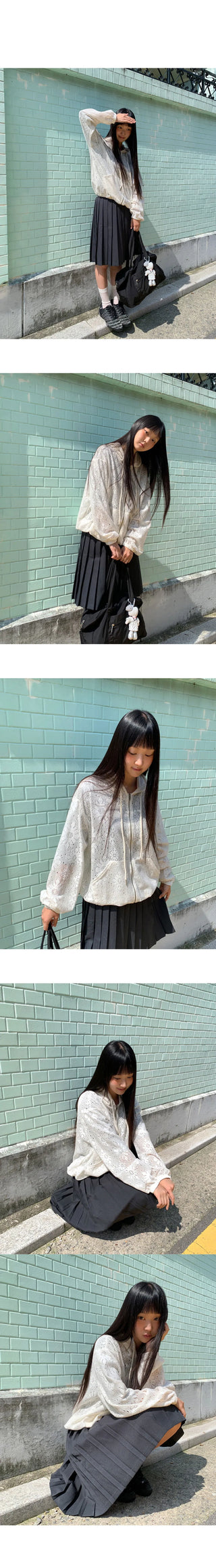 Deki Flower Punching Long Sleeve Hooded Zip-Up