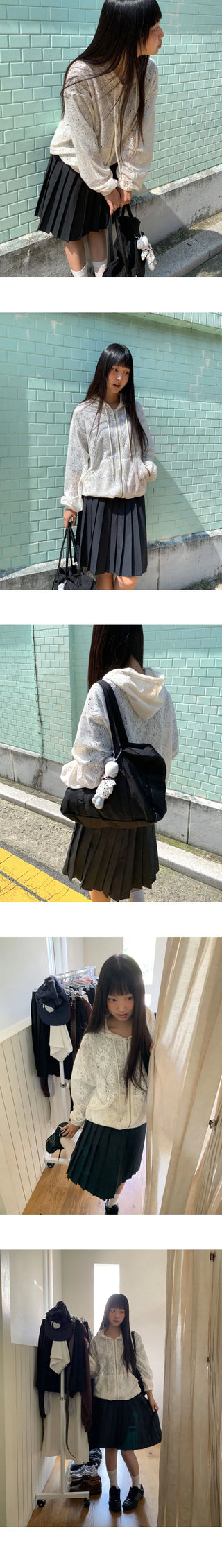 Deki Flower Punching Long Sleeve Hooded Zip-Up