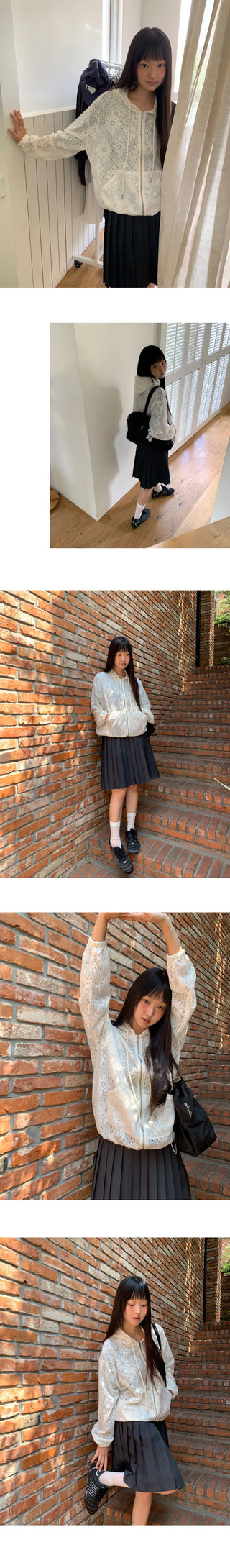 Deki Flower Punching Long Sleeve Hooded Zip-Up