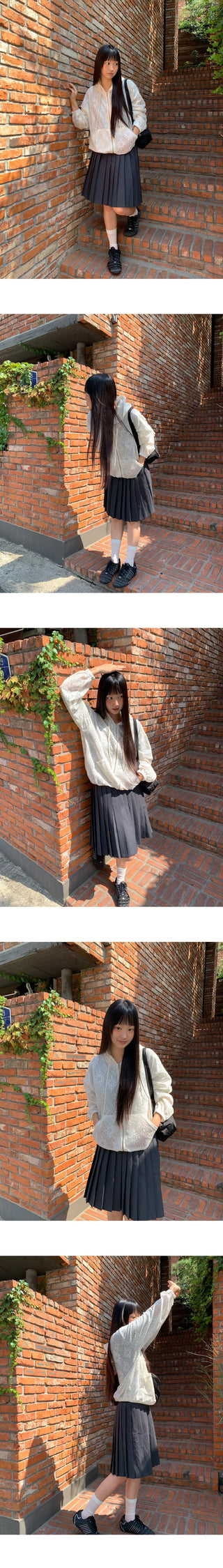 Deki Flower Punching Long Sleeve Hooded Zip-Up