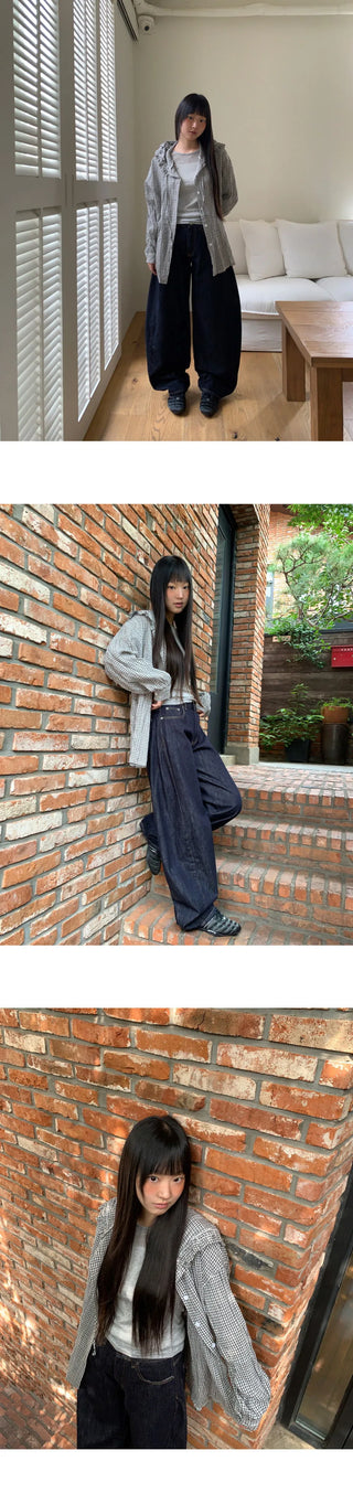 Juring Frill Check Hooded Long Sleeve Shirt