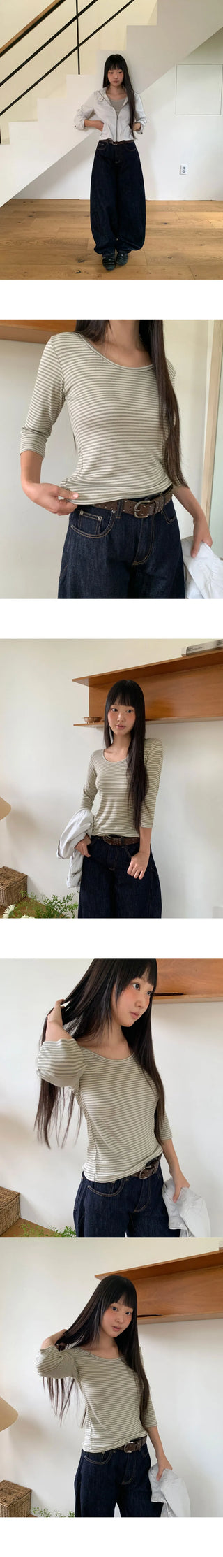 Enne Stripe 7/8 Sleeve T-Shirt