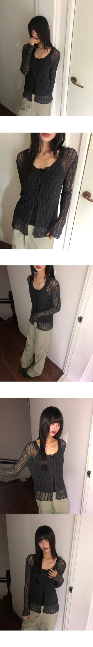 Cellu mesh see-through long-sleeved cardigan