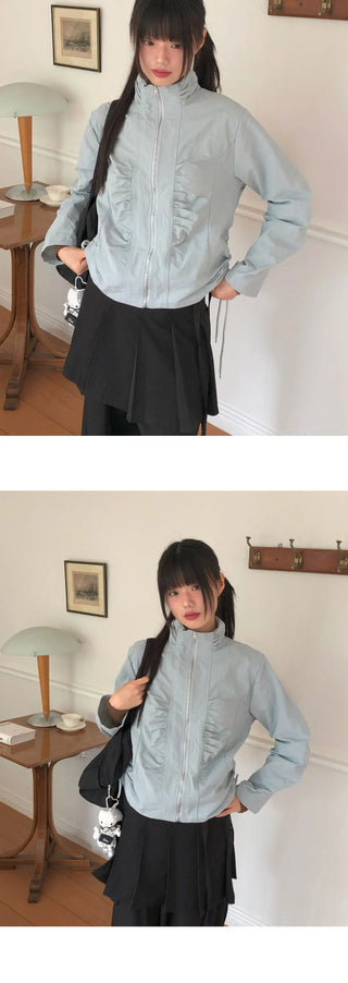 Puhi Ribbon Shirring Windbreaker Zip-up