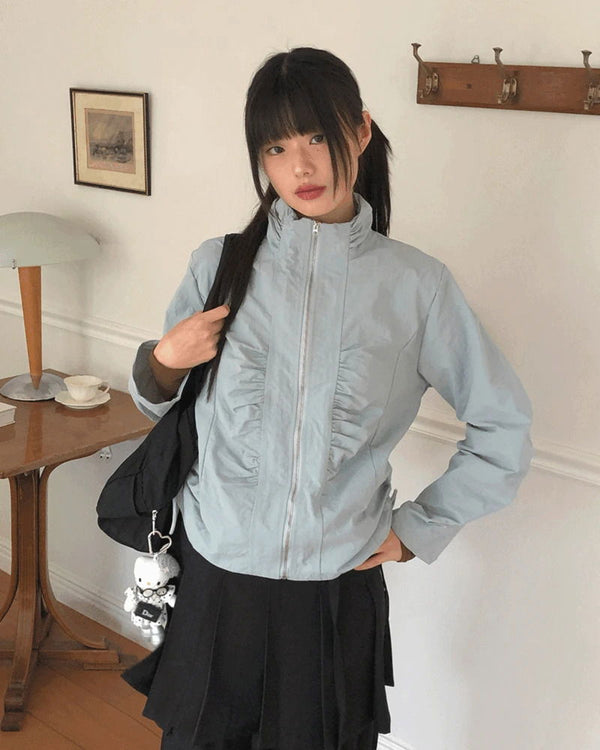 Puhi Ribbon Shirring Windbreaker Zip-up