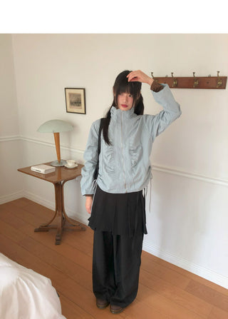 Puhi Ribbon Shirring Windbreaker Zip-up
