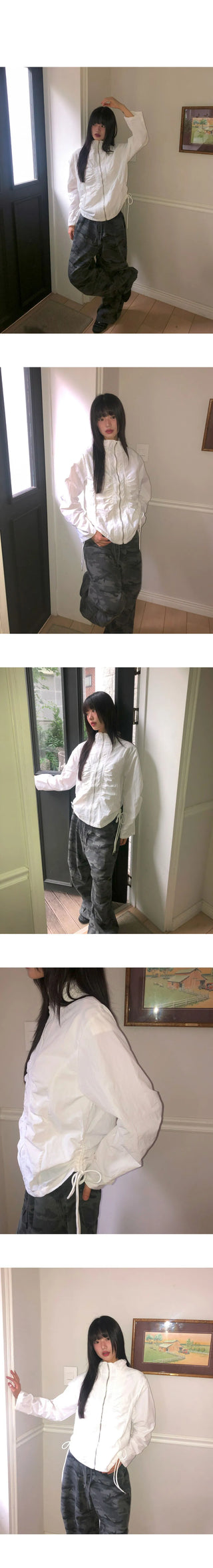 Puhi Ribbon Shirring Windbreaker Zip-up