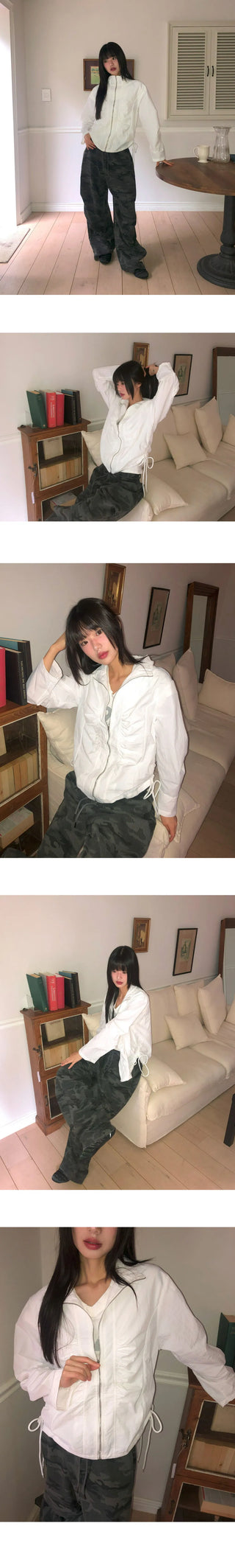 Puhi Ribbon Shirring Windbreaker Zip-up