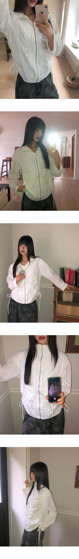 Puhi Ribbon Shirring Windbreaker Zip-up