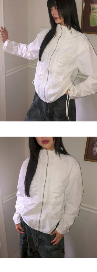 Puhi Ribbon Shirring Windbreaker Zip-up