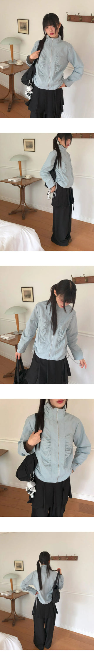 Puhi Ribbon Shirring Windbreaker Zip-up