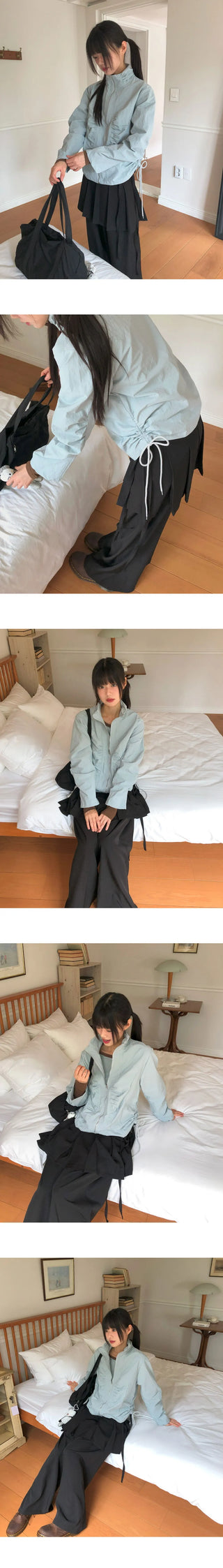 Puhi Ribbon Shirring Windbreaker Zip-up