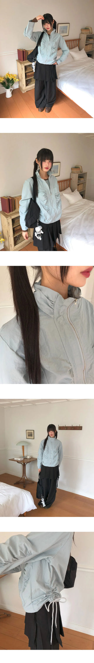 Puhi Ribbon Shirring Windbreaker Zip-up