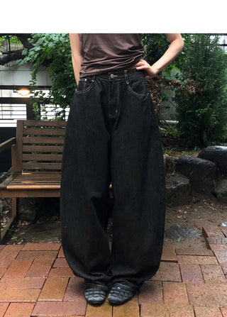Difficult Raw denim big pocket wide long pants