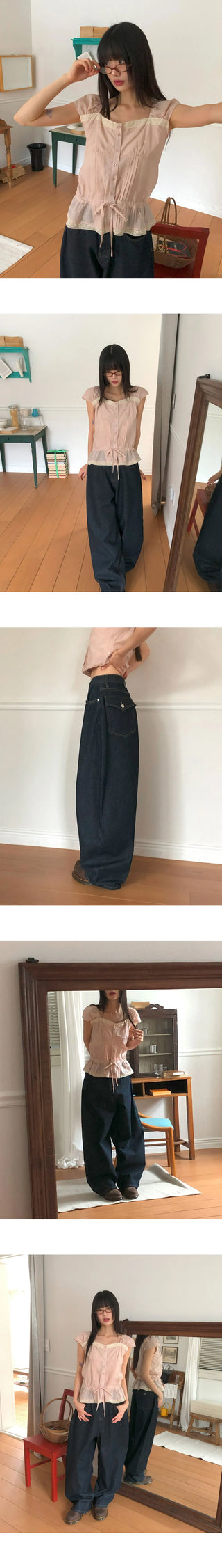Difficult Raw denim big pocket wide long pants