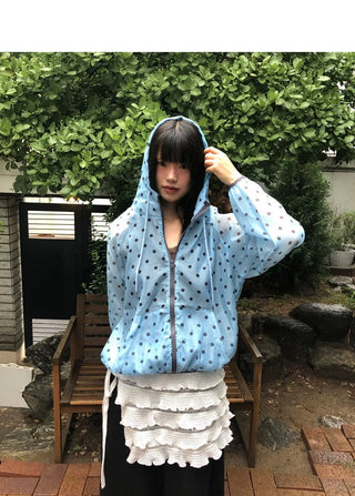 Woone See-Through Dot Windbreaker Hoodie