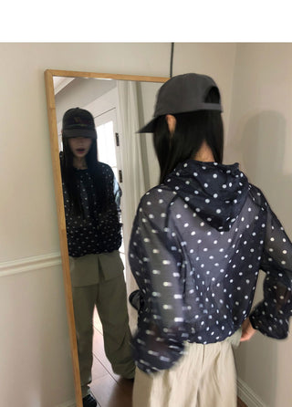 Woone See-Through Dot Windbreaker Hoodie