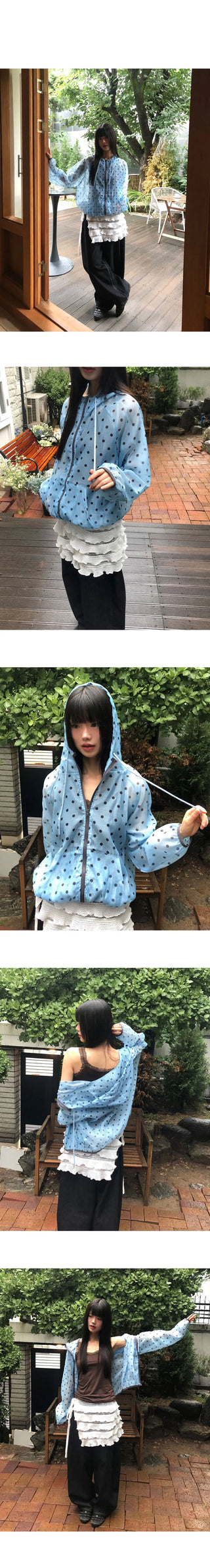 Woone See-Through Dot Windbreaker Hoodie