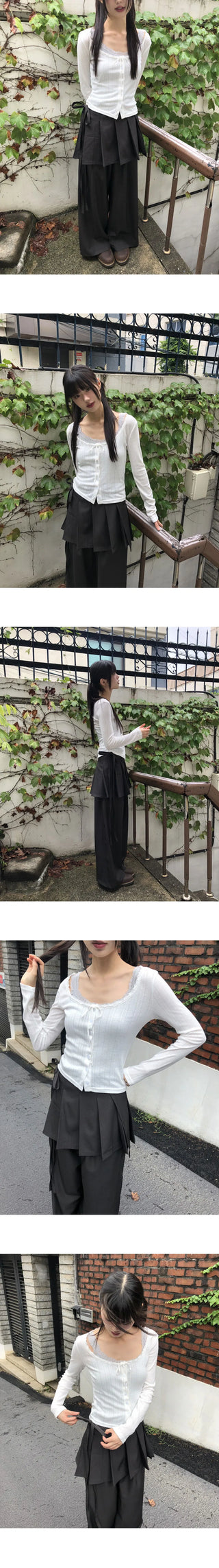 Giru Ribbon Lace Punching Long Sleeve Cardigan