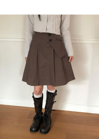 Lou Pocket Unbalanced Wrap Pleated Midi Skirt