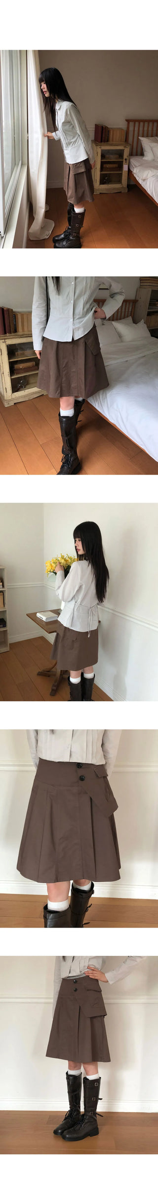 Lou Pocket Unbalanced Wrap Pleated Midi Skirt