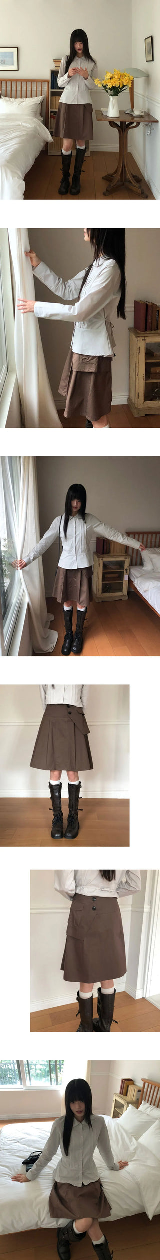 Lou Pocket Unbalanced Wrap Pleated Midi Skirt