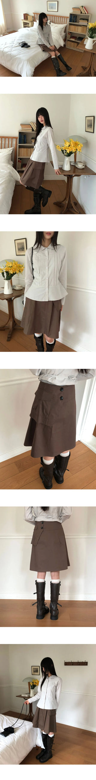 Lou Pocket Unbalanced Wrap Pleated Midi Skirt