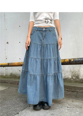 Murie Denim Cancan Button Long Skirt