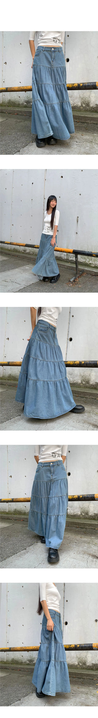 Murie Denim Cancan Button Long Skirt
