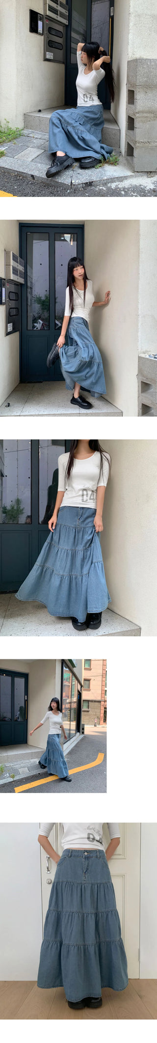 Murie Denim Cancan Button Long Skirt